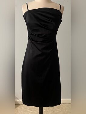 A.B.S. Allen Schwartz Black Satin Draped Sheath Cocktail Dress 8